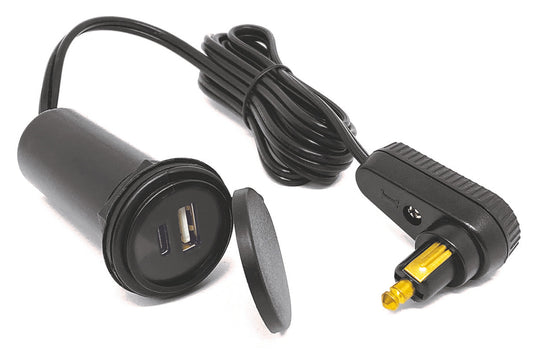 Tank bag charging cable with DIN angle plug and USB A & C connection (BAAS,USB17) - black