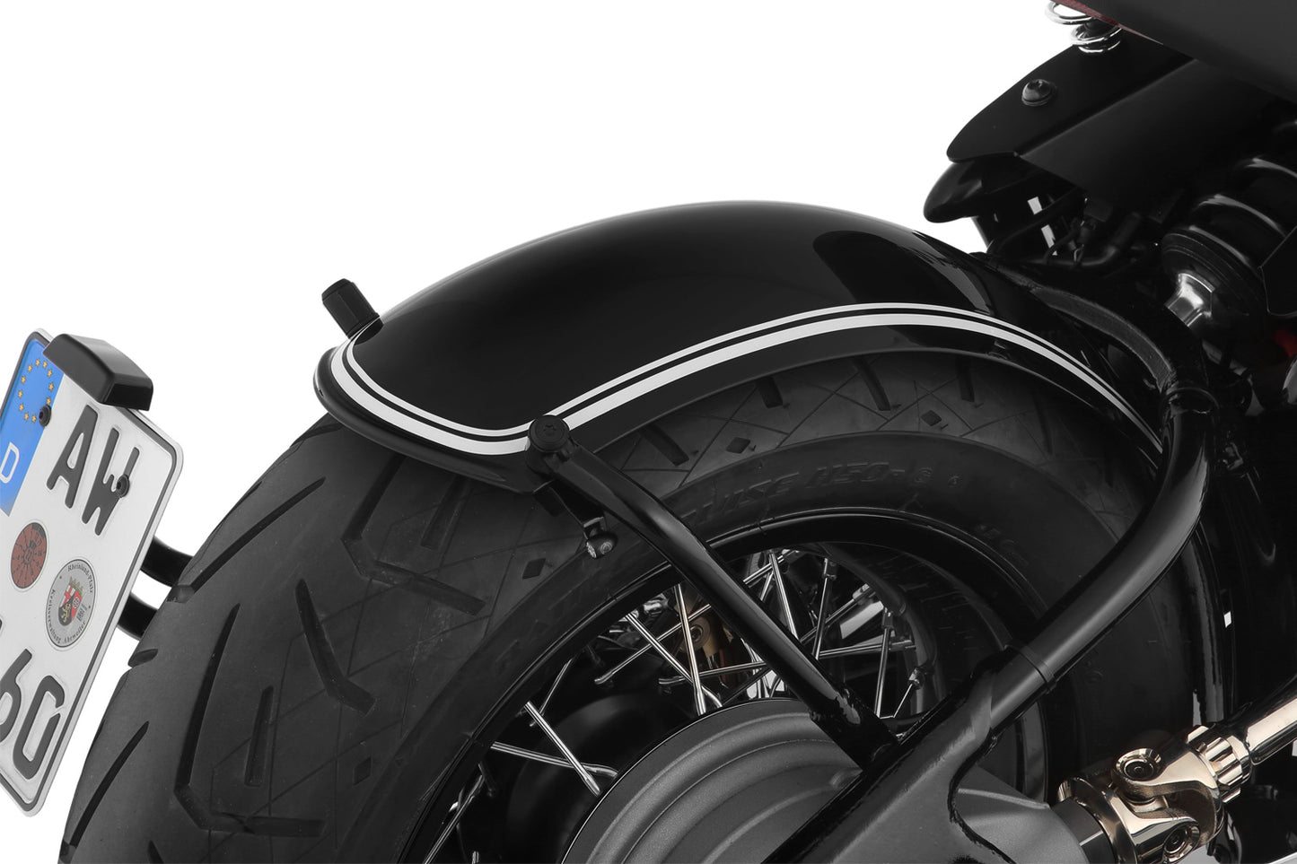 Wunderlich Rear fender »RockBob« - Blackstorm Metallic - white striped