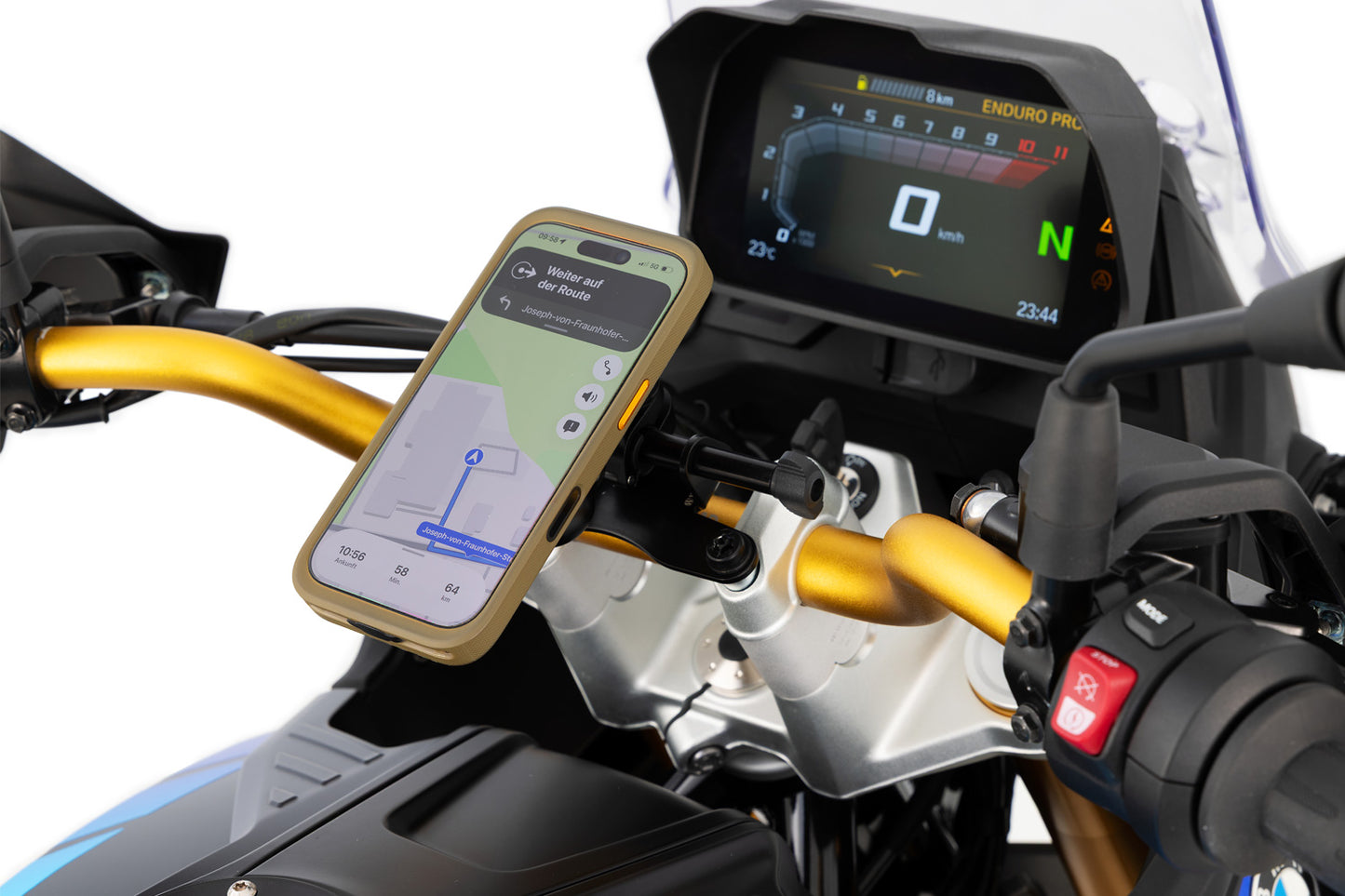 Device carrier for handlebar clamp with handlebar riser – F 450 GS - black